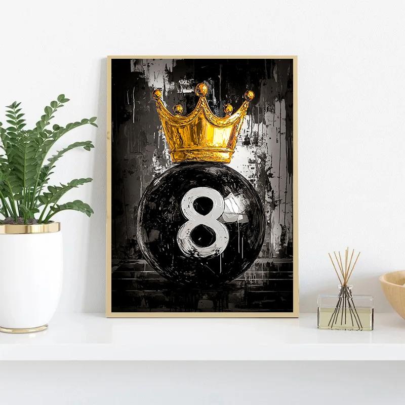 Piłka nożna Koszykówka Baseball Złota Korona Plakat Druk Malarstwo na Płótnie Graffiti z Piłką Sztuka Ścienna Obraz do Salonu Dekoracja Domu