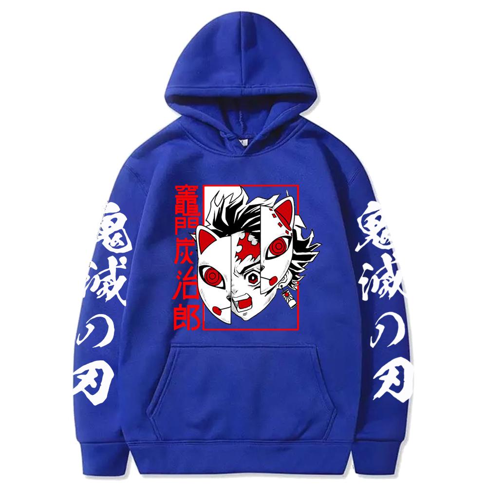 Fashion Sweatshirts Long Sleeves Loose Streetwear Hoodie Tops Anime Demon Slayer Hoodie Men's Print Pullovers Printed Harajuku