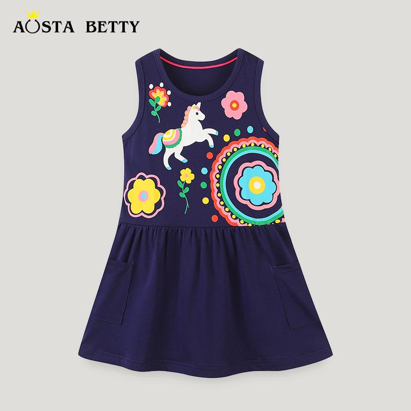 Summer European Style Girls' Knit Cotton Cartoon Princess Tank Dress