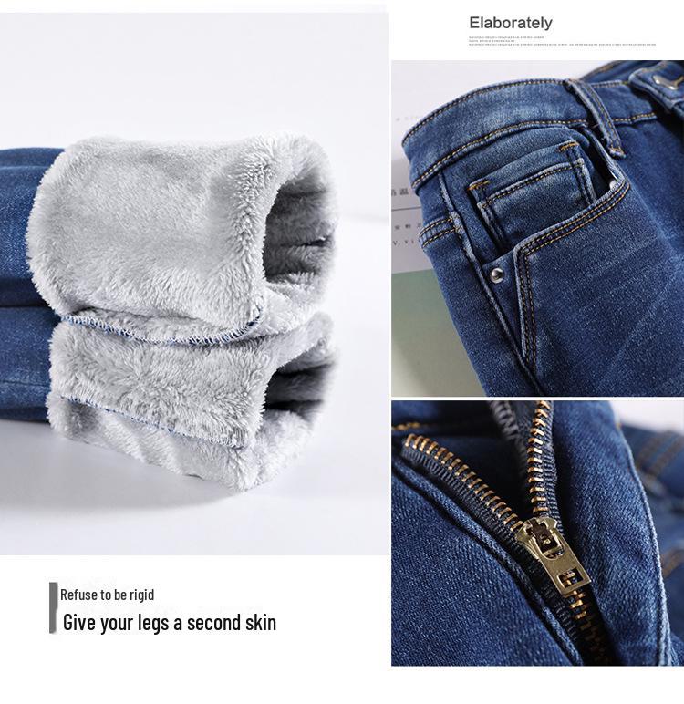 Women's High-Waist Skinny Jeans with Plus Velvet, Slim Fit, Elastic, Thickened Pencil Pants - 2023 Autumn/Winter Style.