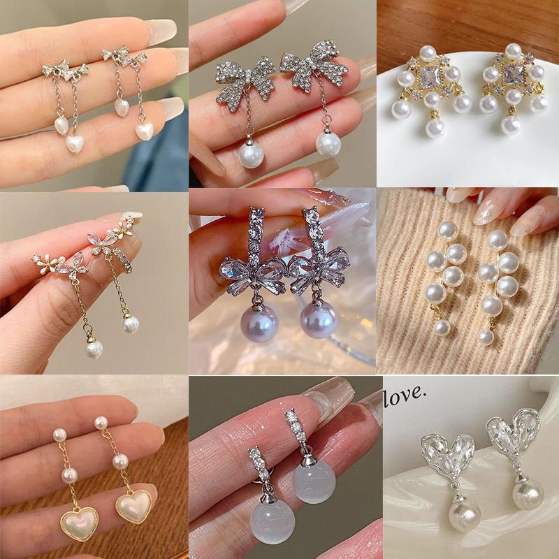 Women's Pearl Rhinestone Clip On Earrings No Piercing Needed Sweet Elegant Versatile Dangle Ear Clips