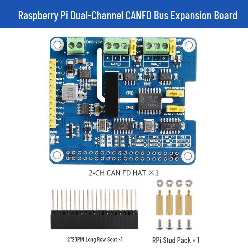 Dual-Channel Isolated CAN FD Bus Expansion Board for Raspberry Pi with SPI Interface, 4-Channel CAN Module Support