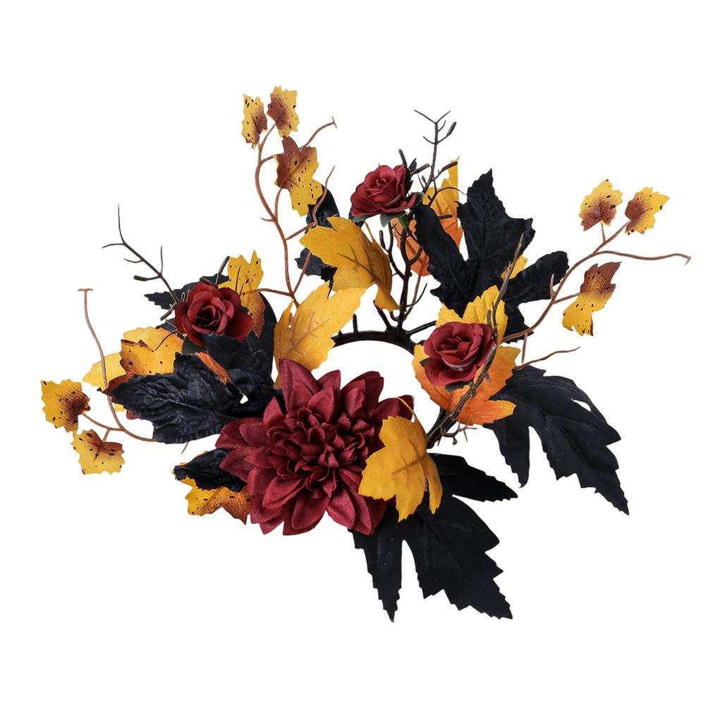 Thanksgiving Candle Ring Tabletop Mini Autumn Wreath Rustic Candle Wreath Ornament for Bar Farmhouse Wedding Party Dining Room