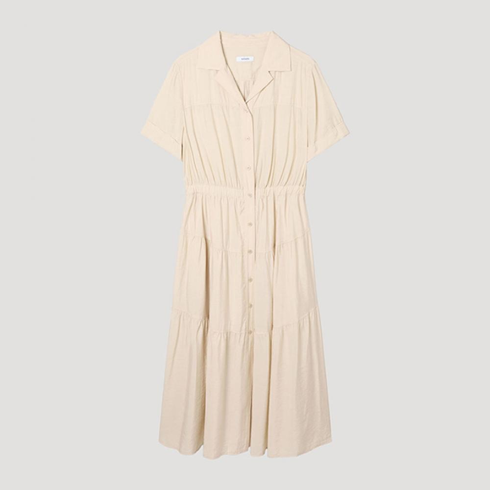 

[She S miSS] Open Collar Shirring Long dreSS Swwopp22020 Be beige/55