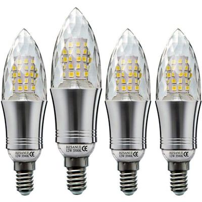 Set of 4 E14 12W LED Bulbs (equiv. 100W) Candle Shape — 1350 Lm, Warm White, Non-dimmable