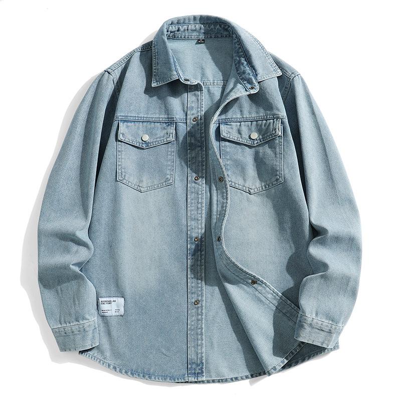 Cowboy Long Sleeved Shirt Men's Spring Korean Version Simple Shirt Hong Kong Style Loose Youth Casual Jacket