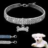 Chic Shiny Three Row Rhinestone Bone Pendant Puppy Dog Collar Pet Supply (Size:S,M,L)