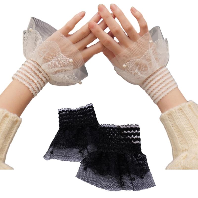 Damen Manschetten Abnehmbare Spitze Rüschen Winter Herbst Hemden Pullover Sweatshirt Falsche Ärmel Weiß