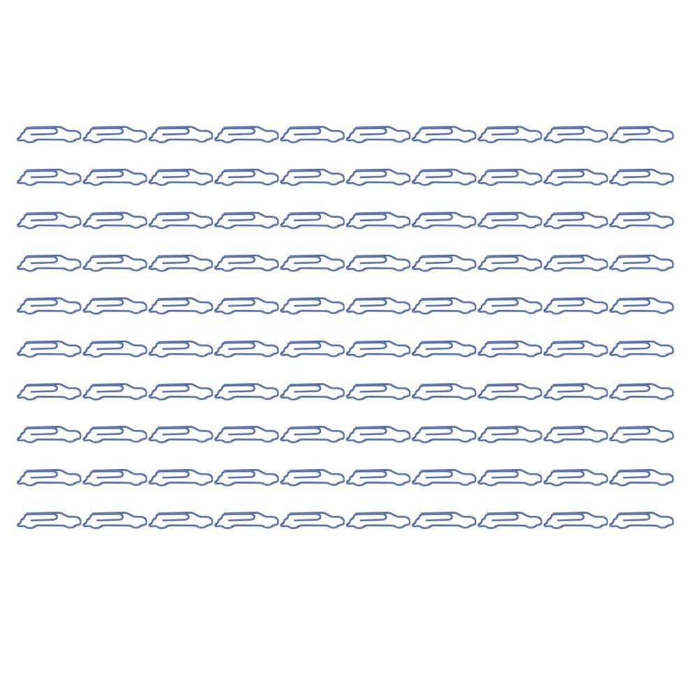 100 Pcs Car Shape Shaped Paper Clips Portable Plastic-coated Metal Small Paper Clips Blue Mini Size Cute Paper Clips