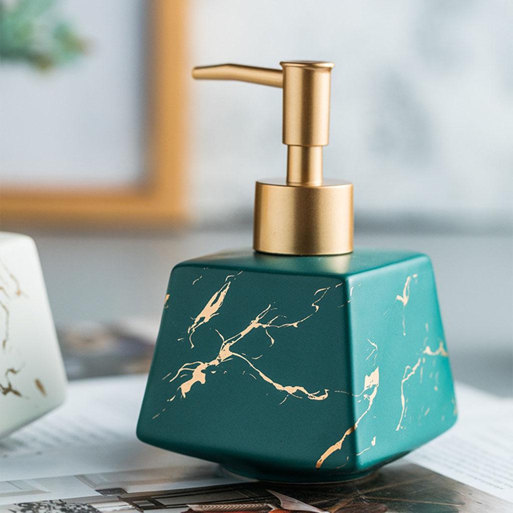 Bathroom Vanity Marble Imitated Ceramic Dish Soap Lotion Dispenser 260ml Pump Bottle Container Refillable