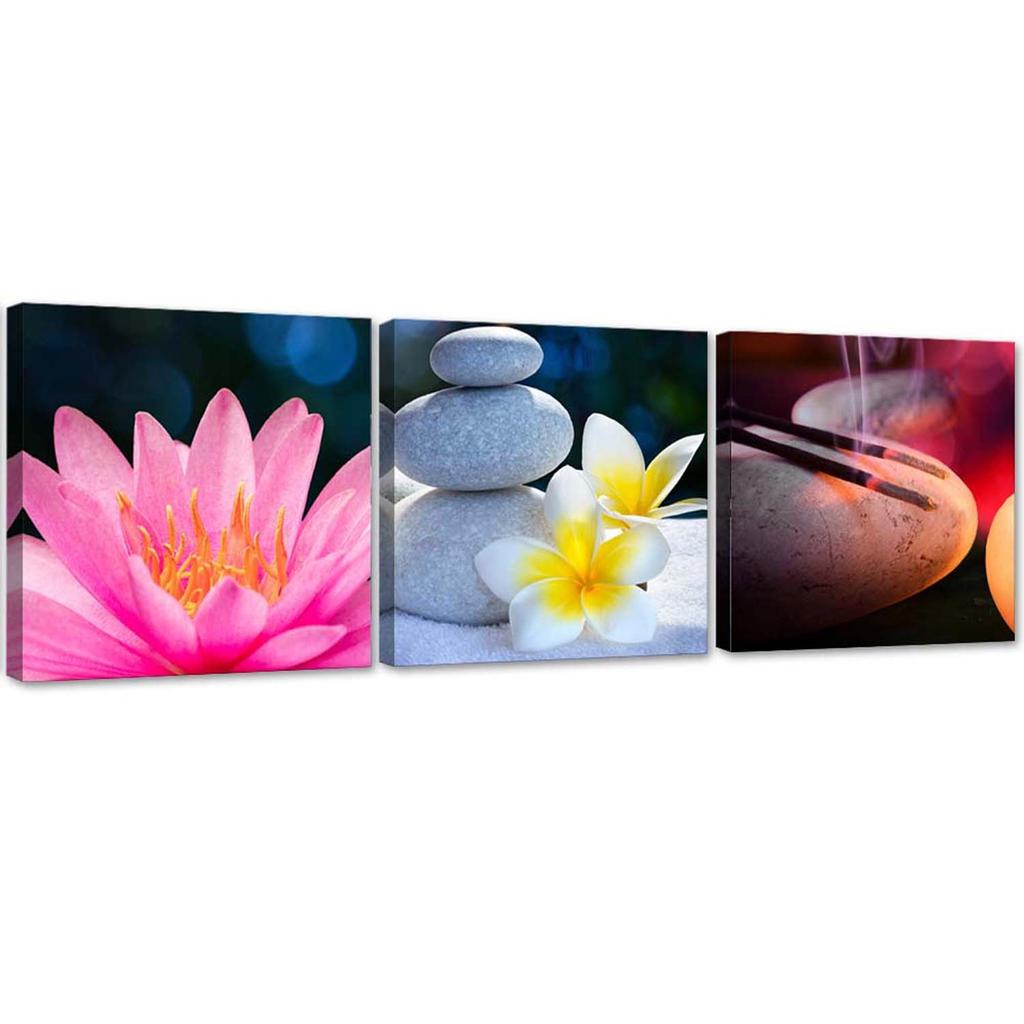 Set of Three Pictures Canvas Print Flower Zen Stone