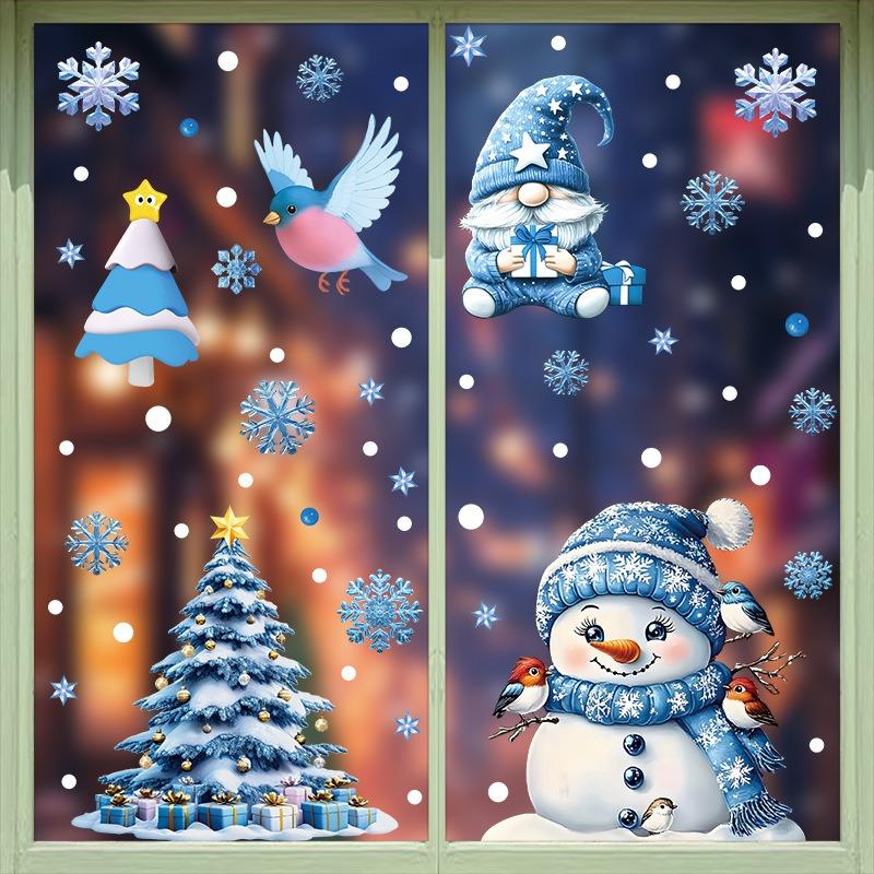 Vánoční samolepky na okno Zimní Sněhulák Santa Claus Vločka Los Statické samolepky Skleněné ozdoby Veselé Vánoce Dekorace