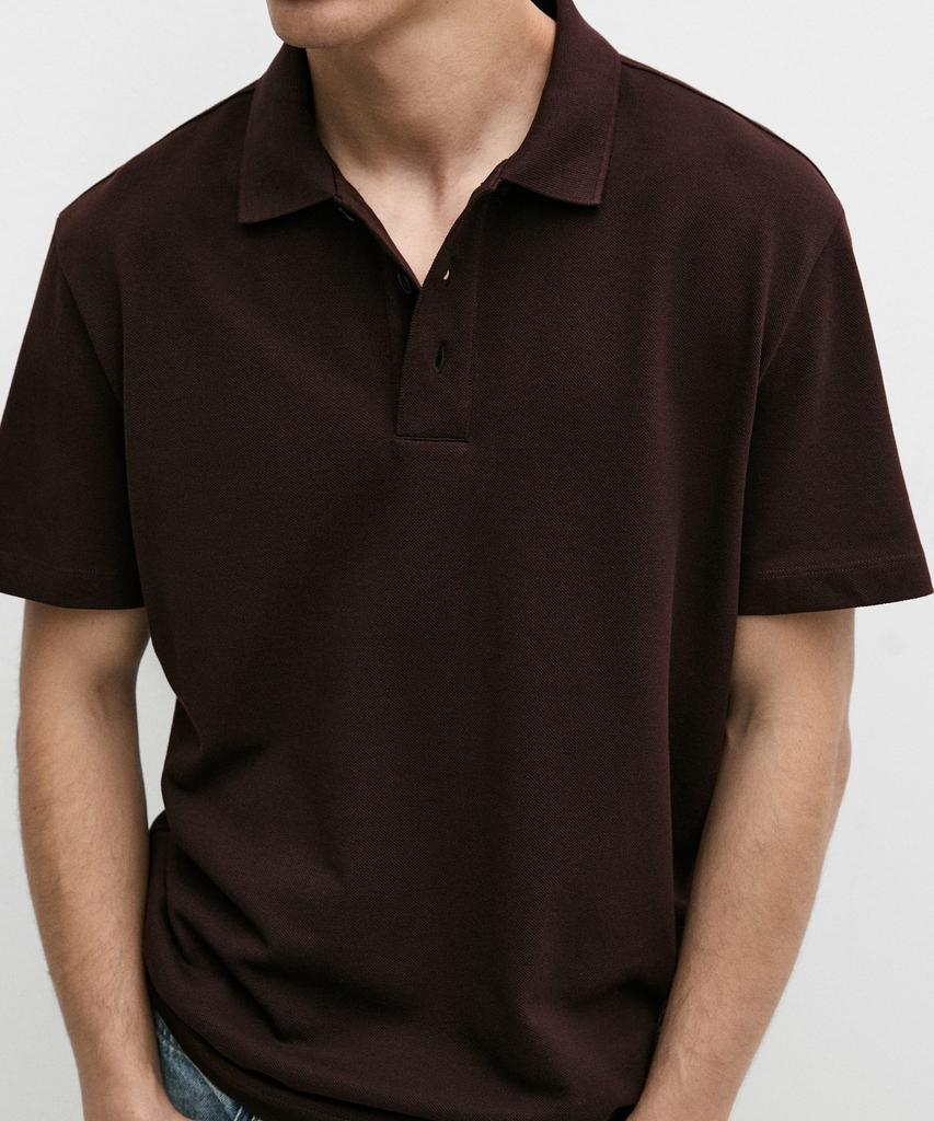 Masimodutti Cotton Blend V-Neck Knit Polo Shirt