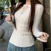 Autumn Winter Loose Casual Solid Color Hollow Out Sweater Women Round Neck Bottomed Knitting Pullover Top
