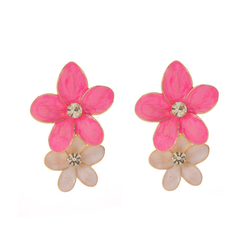 Pinkdudu Drip Glaze Rhinestone Flower Studs Fresh Sweet Vacation Temperament Earrings Elegant Floral Jewelry for Women PD2519