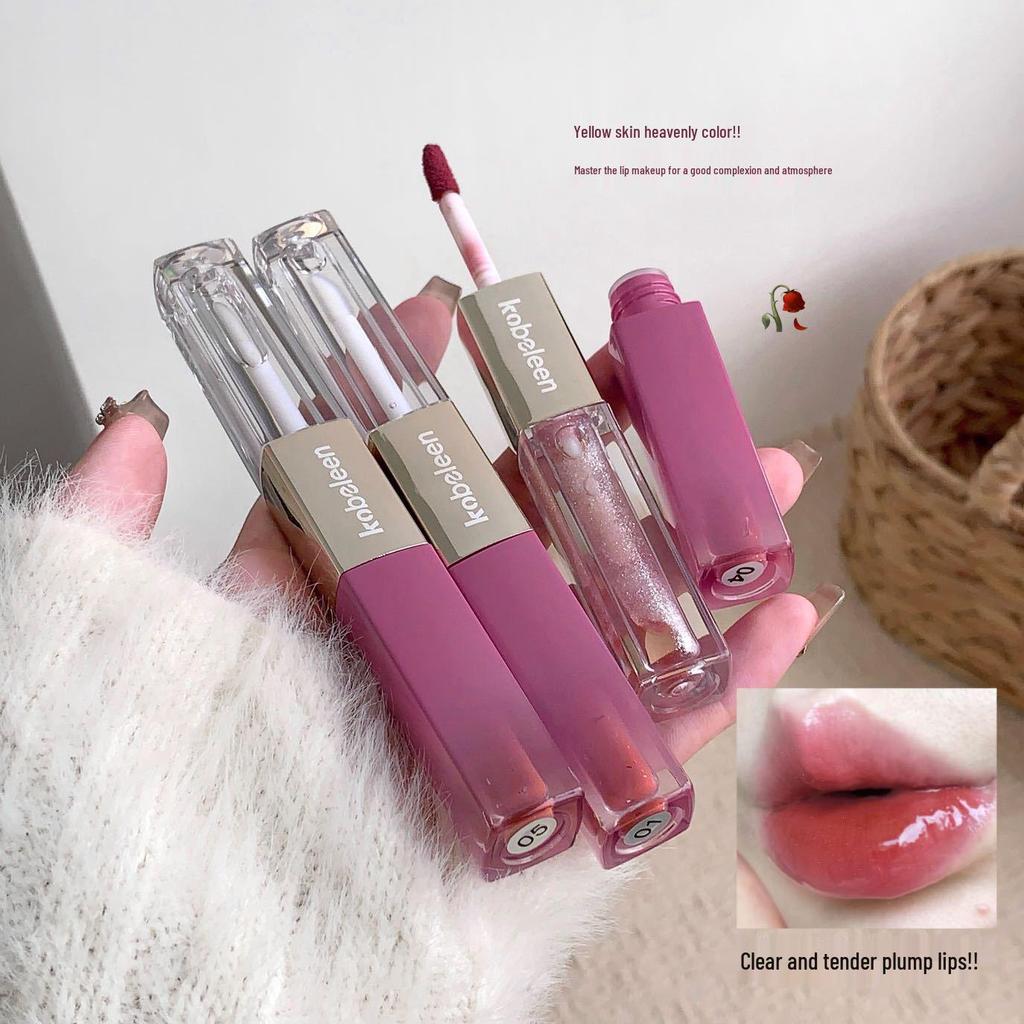 Kobeleen Double-Ended Long-Lasting Nude Lip Glaze: Natural, Glossy, Plump Finish