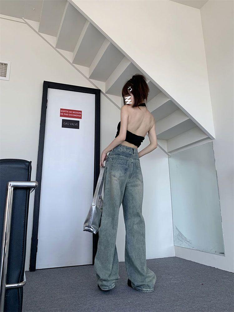 Comfortable Trailing Floor Big Size Wide Leg Jeans Women Spring Retro High Street Small Person Straight Trousers Jeans for Women Long Denim Pants