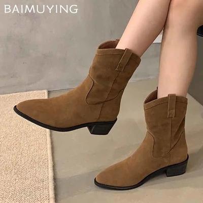 Hrubé semišové dámske členkové čižmy elegantné stredné podpätky vychádzkové topánky dámske trendy zimné lodičky na rok 2024 návrhár Ležérne goth botas Mujer