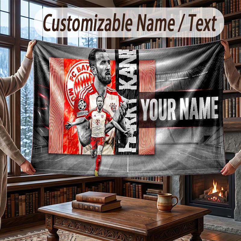 Custom Name Flannel Throw Blanket Harry Kane Pattern Warm Home Decoration