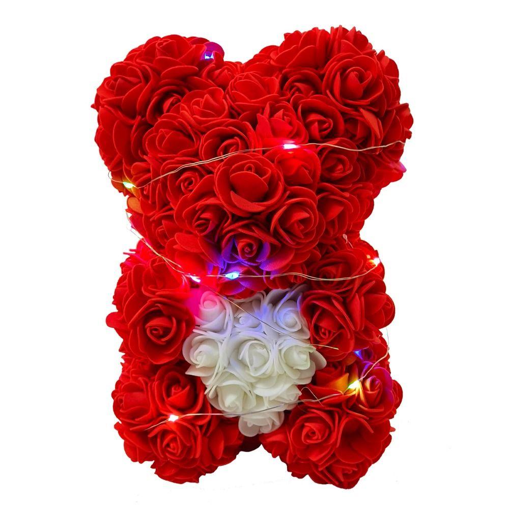 25cm Artificial Teddy Rose with LED Strip Multicolors Flower Bear Romantic Valentines Day Gift Girlfriend Women Anniversary Bear