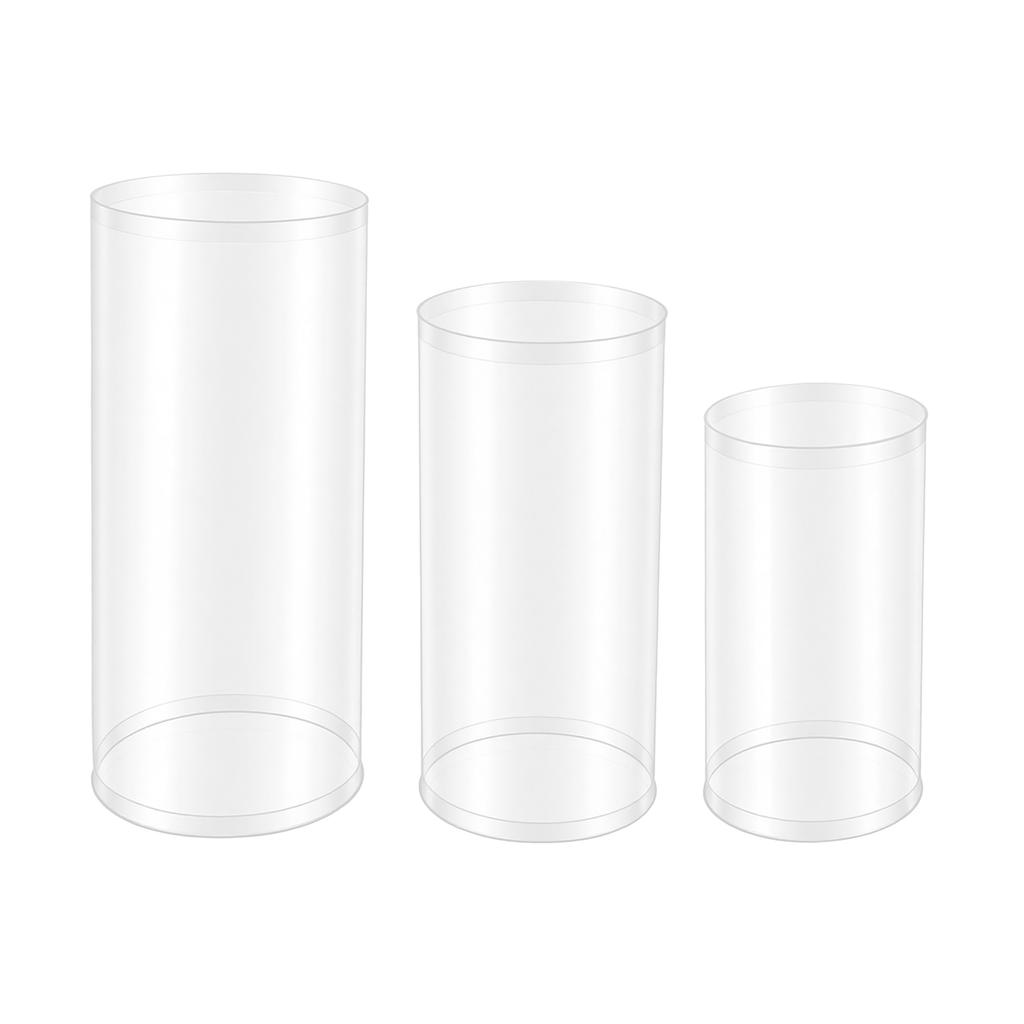 3-Piece Clear Acrylic Cylinder Pedestal Stands Transparent Display Columns Pedestal Display Stands Plinth Pillars for Parties