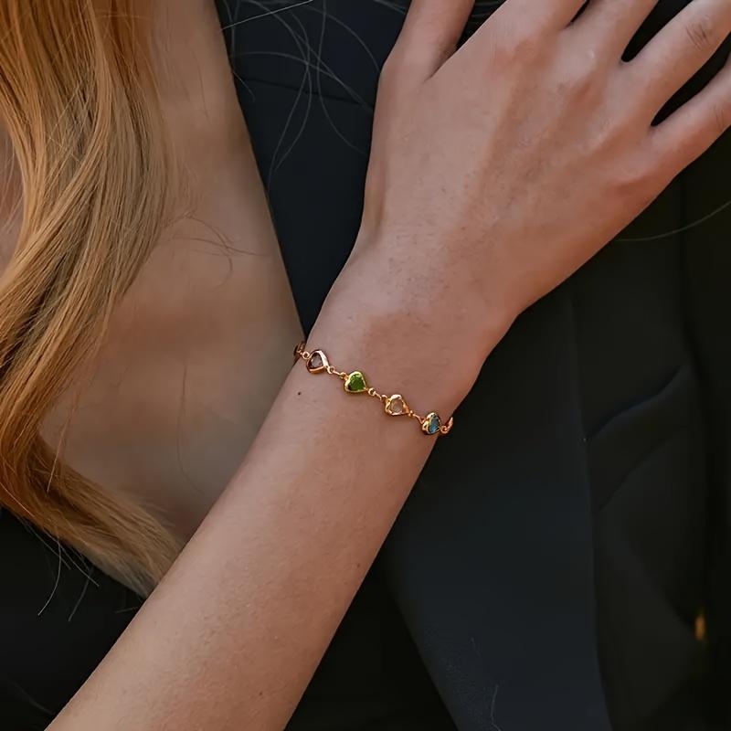Bracciale Colorato Lucido a Forma di Cuore, Raffinato Bracciale con Perline, Stile Retrò Elegante