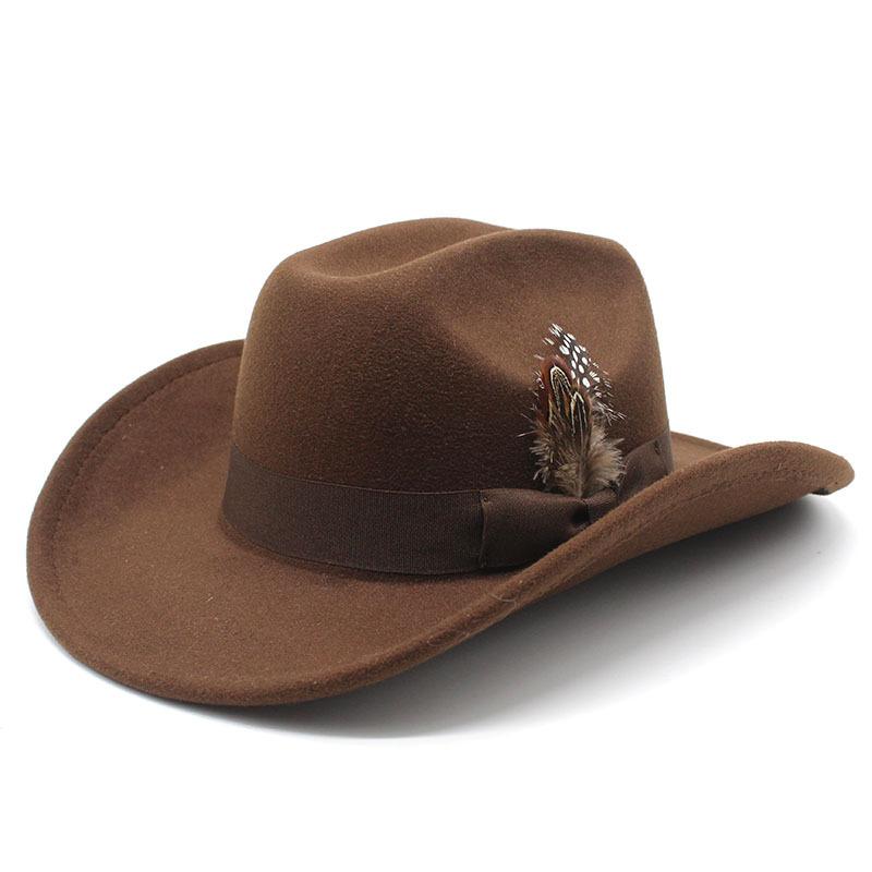 Youth Top Hat Men And Ladies Big Brim Woolen Feather Feather Hat Hat