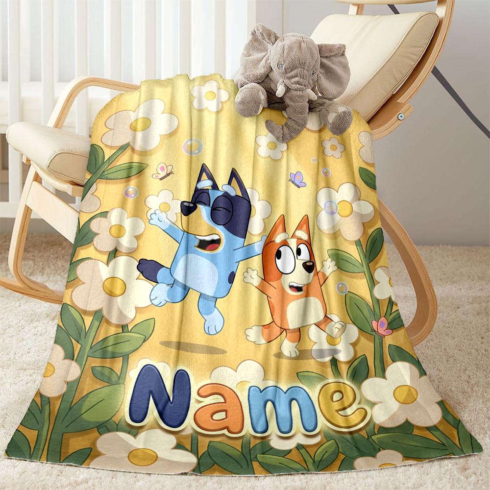 Bluey Adventure Customize Your Name Blanket Multi-purpose Customizable Blanket Warmthful Decor Versatile for Office Chair Picnics Seaside Nap