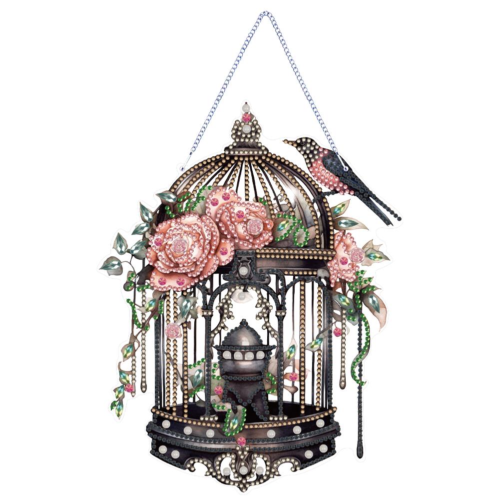 Acrylic Diamond Art Hanging Pendant Flower Birdcage Single-Sided 5D DIY Diamond Painting Dots Pendant for Home Wall Decor