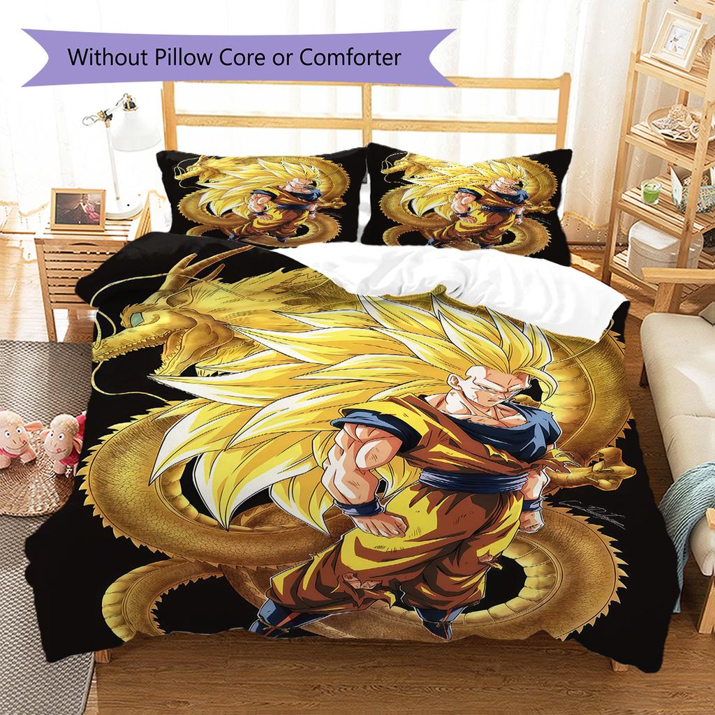 Son Goku Pattern Bedding,Quilt Set Quilt Cover Pillowcase Home Birthday Gift (1 * Duvet Cover + 2 * Pillowcase, Without Core)
