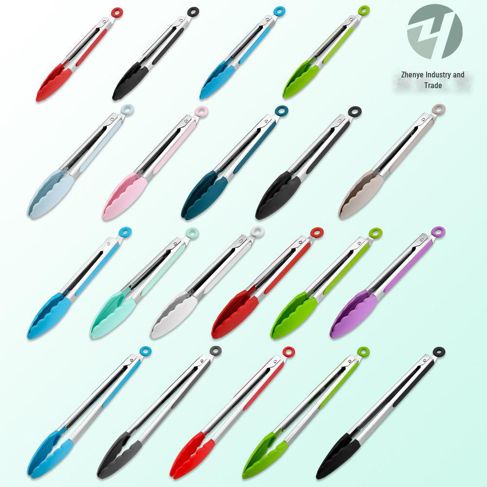 High-Temperature Resistant Silicone Kitchen Tongs - Non-Slip for Grilling, Baking, and Bread Handling.