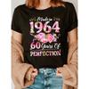 1964 Birthday Print Crew Neck T-shirt, Short Sleeve Casual Top for Summer & Spring, Women's Clothing