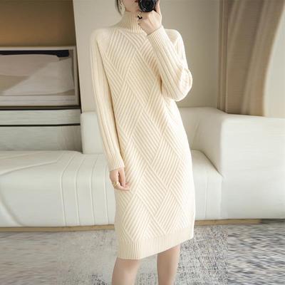 Women's Mid-Length High-Neck Wool Knit Sweater Dress for Autumn/Winter 2025 - Thickened Inner Layer