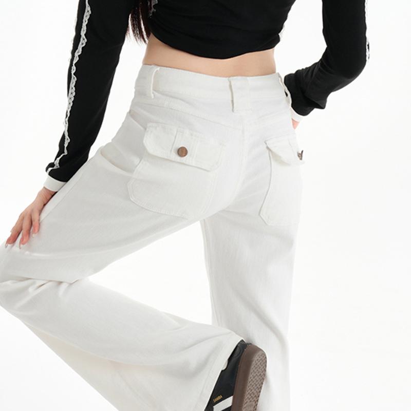 Jeans Women's Spring Do Not Stick Legs Flared Pants Women's White Slightly Pulled Pants Children Look Thin and Loose