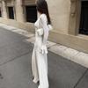 European and American white lace dress women's high sense autumn sexy slim V-neck dress skirt temperament long dress women's clothing
