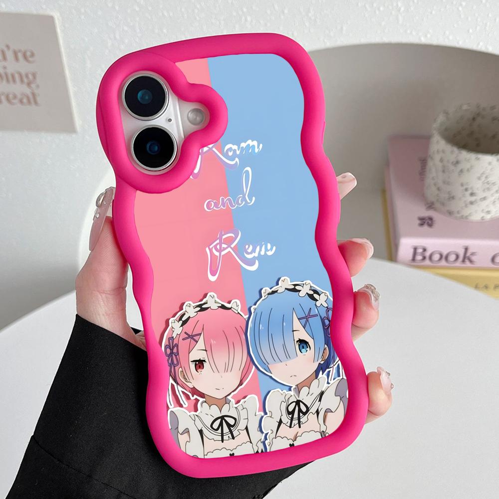 ReZero Rem Ram Wavy Edge TPU Mobile Phone Case for iPhone 17 16 15 14 13 12 11 Air Pro Max Plus Colorful Cover