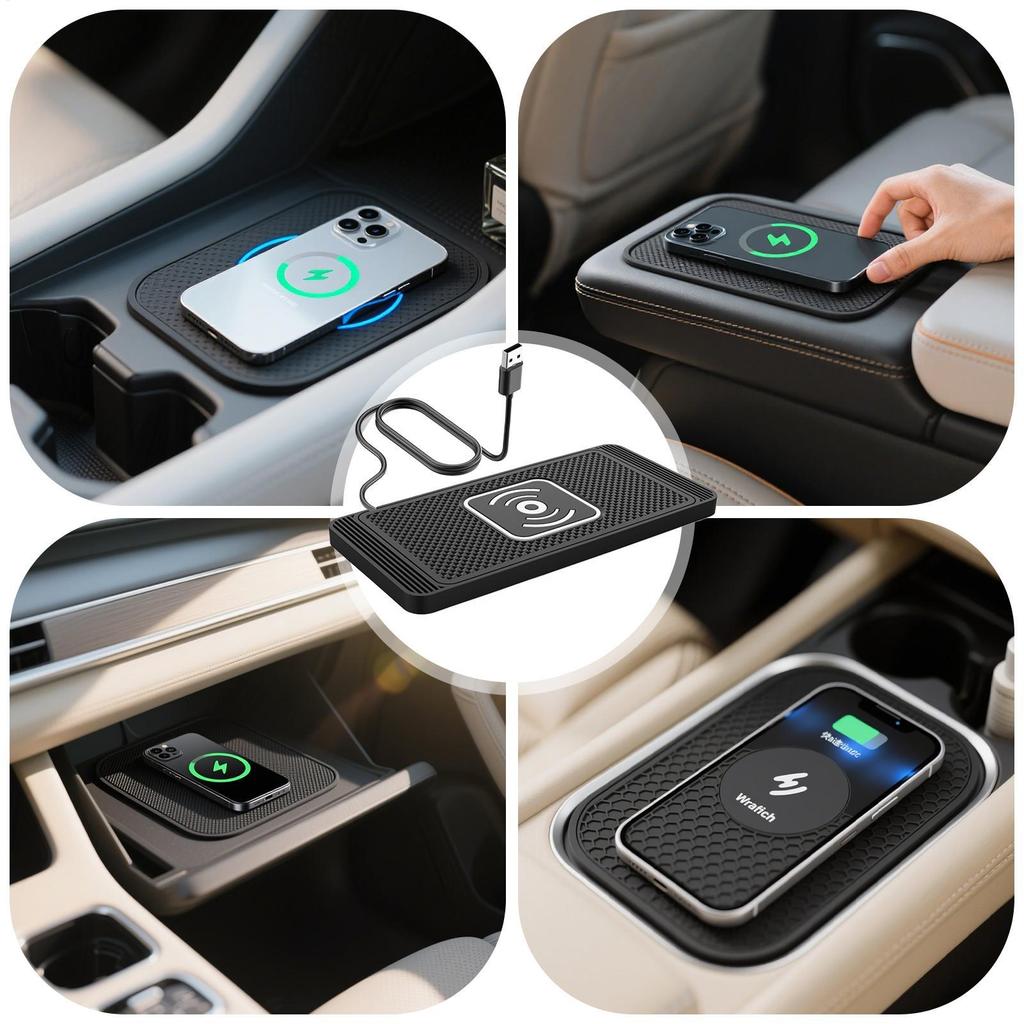 Car Wireless Charging Pad 15W Wireless Auto Phone Charger Pad Automatic Sensing Charging Mat Non-Slip Silicone Mat For Phone