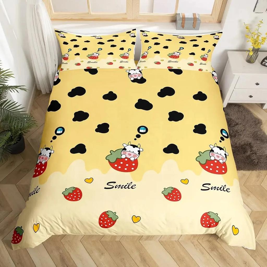 Milk Cow Pattern Bedding Set King Queen Animals Theme Comforter Cover Chocolate Brown Duvet Cover Cute Kawaii Cattle Quilt Cover