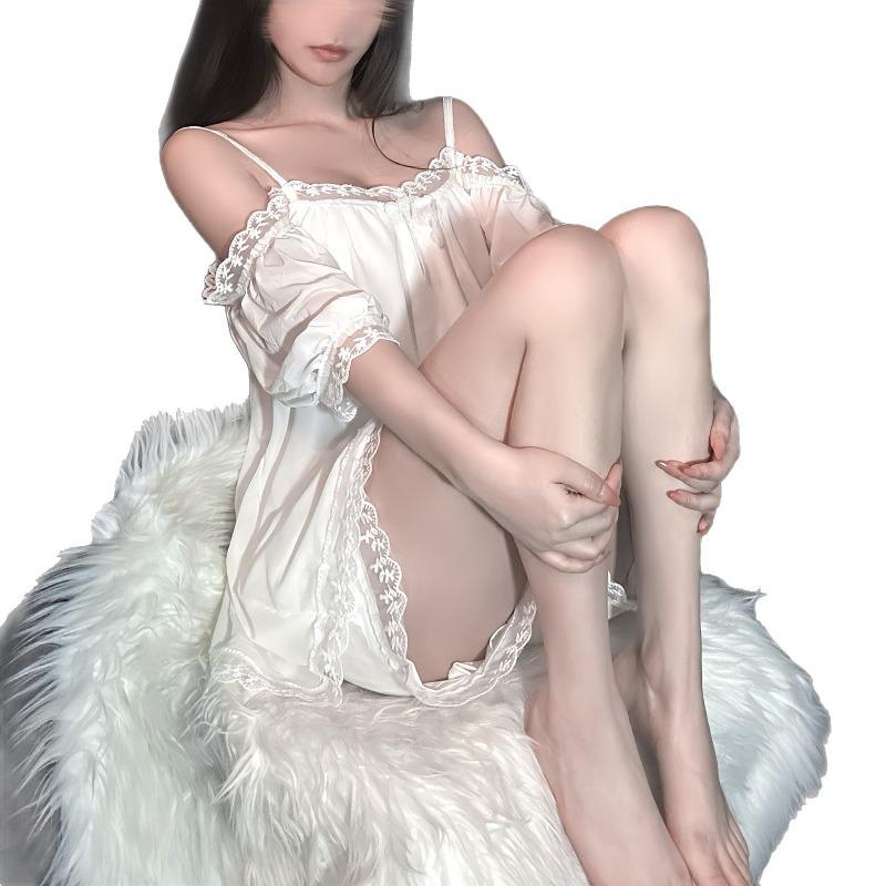 Pure Desire Pajamas Female Lace Sexy Summer White Mesh Fairy Princess Style Short-sleeved Loungewear Suit Outside