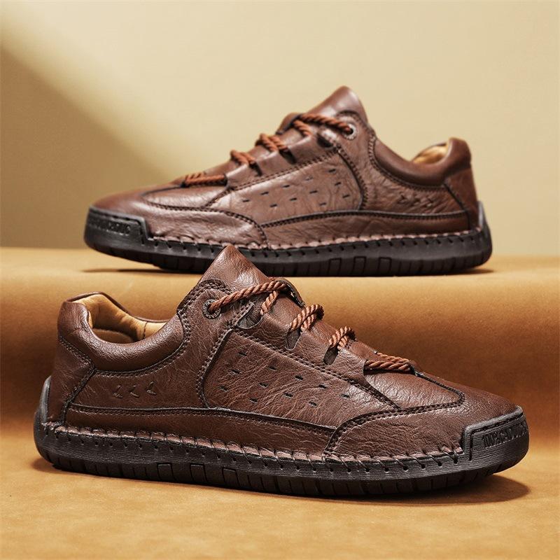 

Spring new hollow men s shoes breathable casual shoes flat leather shoes large size men 48 темно-коричневого
