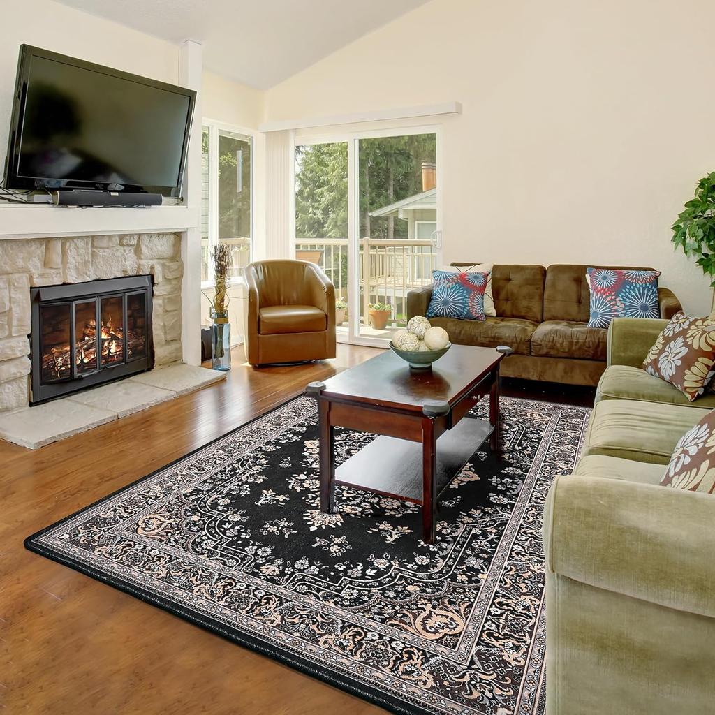 NOAHAS Washable Rugs for Living Room Non Slip Vintage Rug Faux Wool Floral Rug for Bedroom Dining Room Carpet Rug for Room Decor