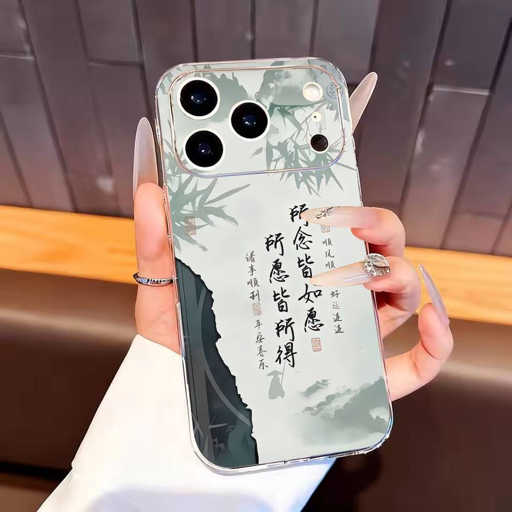 C-Chinese Calligraphy Phone Case For iPhone17,16,15,14,13,12,11 Plus,Pro Max Soft Transparent Cover