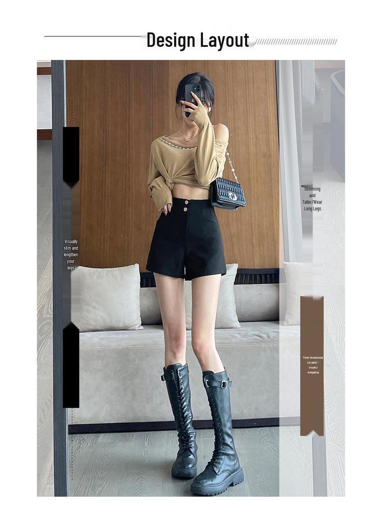 Damskie 2024 Czarne Szorty A-Line z Wysokim Stanem Wyszczuplające - Letnia Wszechstronna Moda Casual