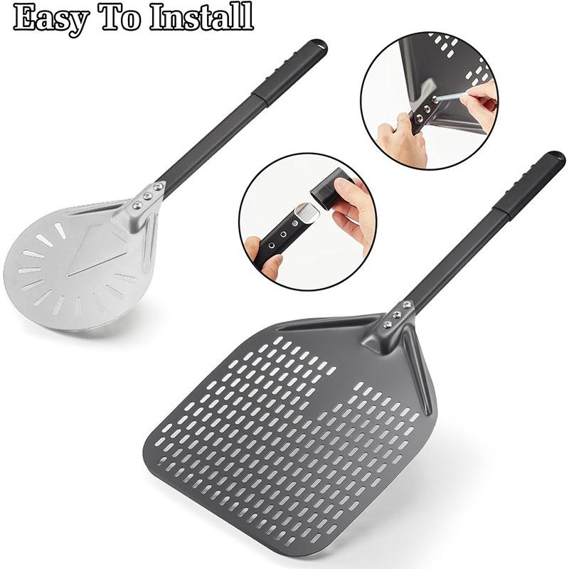 7/9/12inch Perforated Aluminum Metal Pizza Turning Peel Professional Pizza Spatula Paddle for Homemade Pizza Oven Accessories