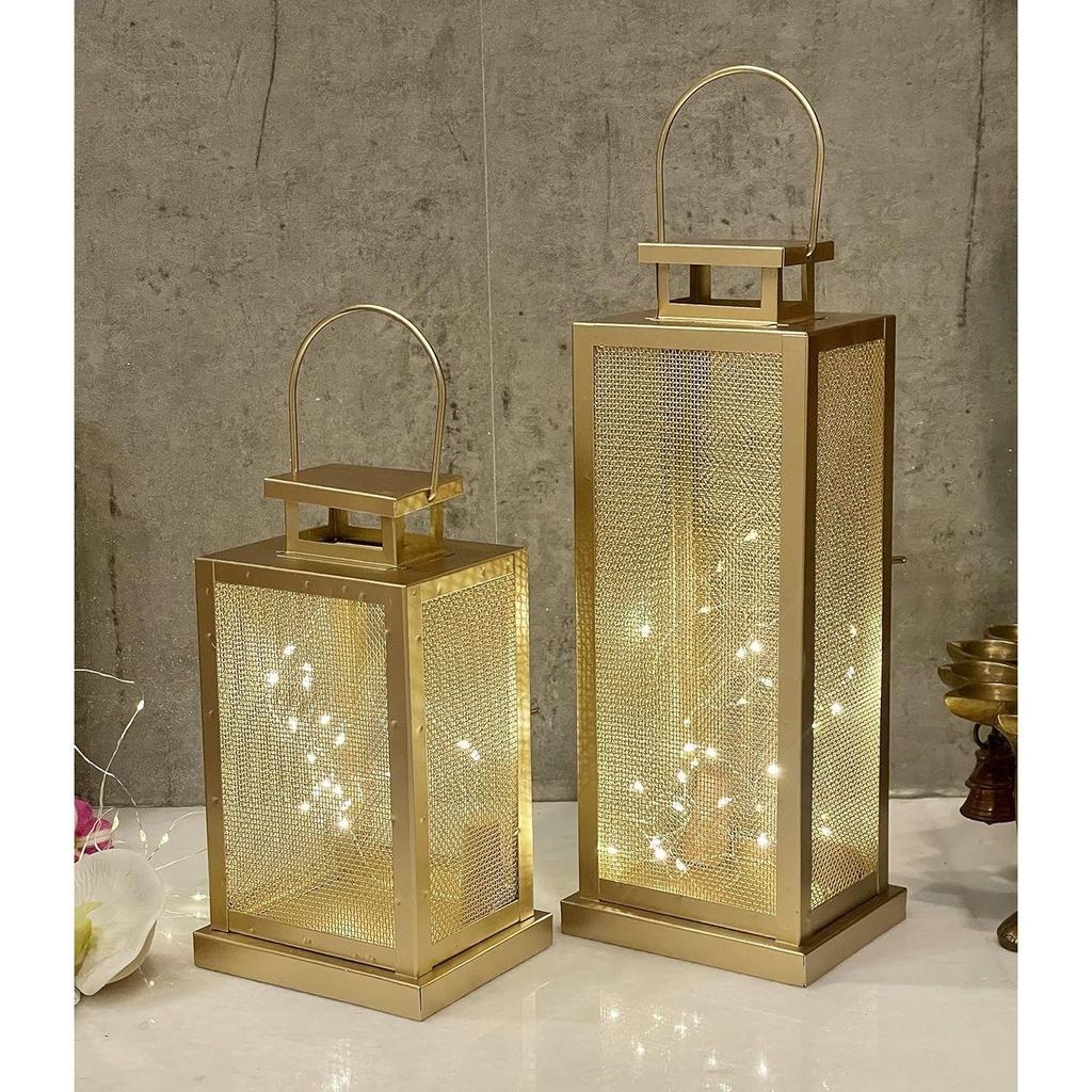 Set of 2 Iron Lantern and Candle Tealight Holder for Home Decor Items  Candles for Home Decoration