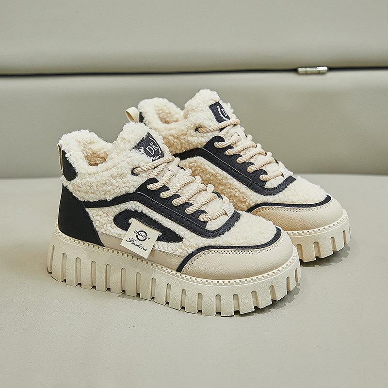 Winter Chunky Platform Snow Boots for Women Anti-Slip Walking Shoes With Fur Lined Comfort Lace-up Sneakers Women's Outdoor Warm Fleece Short Booties