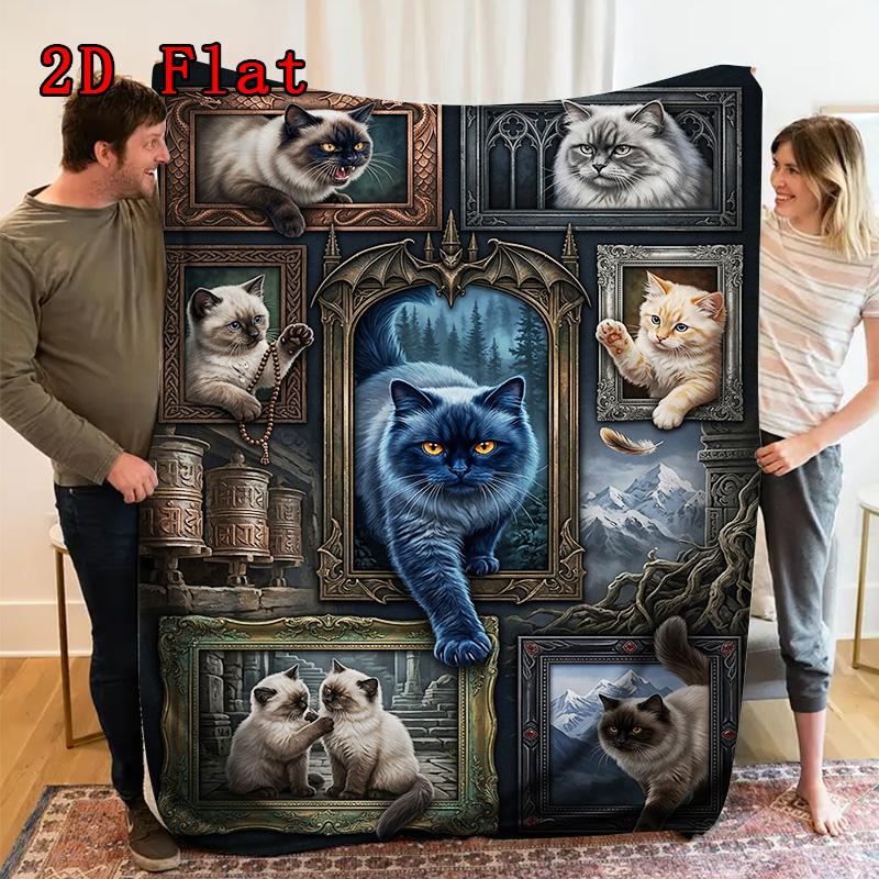 Feline Fantasy Frames 2D Flat Pattern Flannel Blanket, High Quality All Seasons, Home Decor, Warmth and Comfort, Perfect for Christmas Gifts.