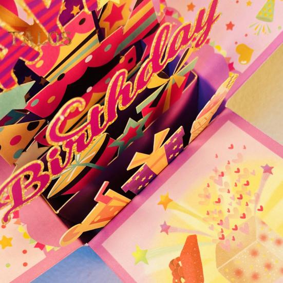 Happy Birthday Pop-Up Card 3D Birthday Gift Box for Women Men Foldable Celebration Greeting Card for Mom Daughter Friend Niece Dad
