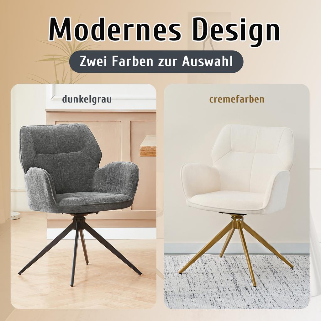 Swivel Dining Chair (Set of 2) Armchair with Metal Legs, Leisure Chair, Velvet-like Fabric, Dark Gray