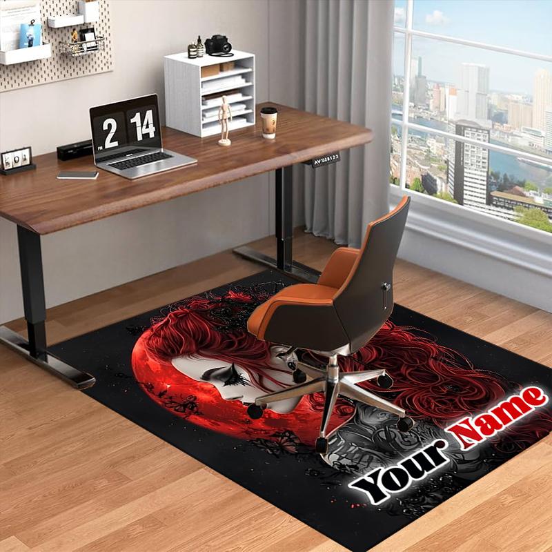 1PC Custom Name Gothic Red Hair Beauty Theme Floor Mat Ideal for Living Room, Game Rooms, Office, Bedroom,Floor Mat Playful Design1